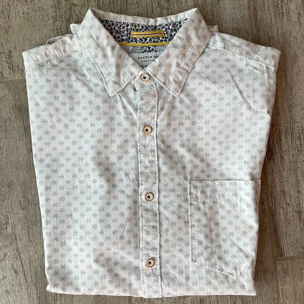 Collared Button Down Short Sleeve Shirt White/Blue - Size S